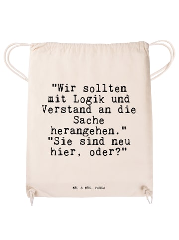 Mr. & Mrs. Panda Baumwoll-Turnbeutel "Wir sollten mit Logik... m... in Creme
