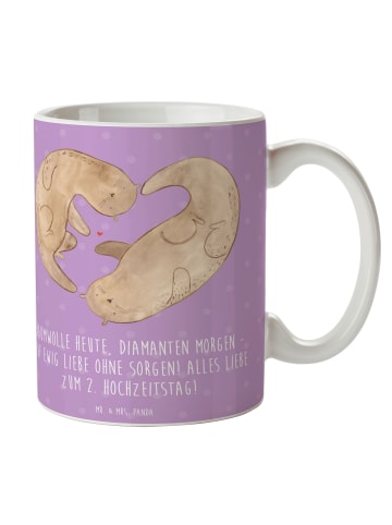 Mr. & Mrs. Panda Tasse 2. Hochzeitstag Baumwollhochzeit mit Spruch in Lavendeltraum
