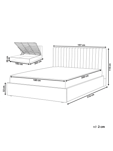 Beliani Bettgestell VION in Grau - (W) 197 x (H) 110 x (L) 216 cm