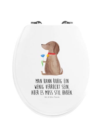 Mr. & Mrs. Panda Motiv WC Sitz Hund Blume mit Spruch in Weiß