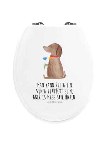 Mr. & Mrs. Panda Toilettendeckel Hund Blume mit Spruch in Weiß