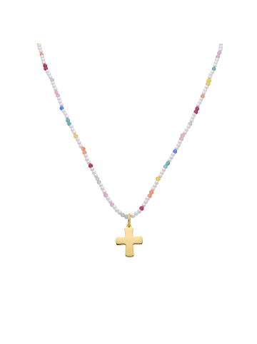 Luxenter Halskette aus 925er Sterlingsilber und mehrfarbigem Zirkonia 18K Gelbgold-Finish