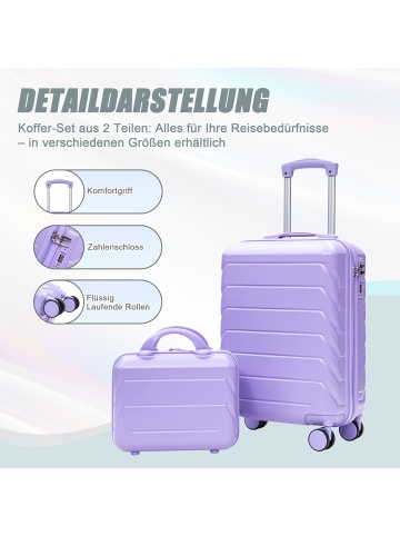 ABRIHOME Kofferset in Lila 2-teilig 14 19 Zoll ABS mit Zahlenschloss und Kosmetiktasche