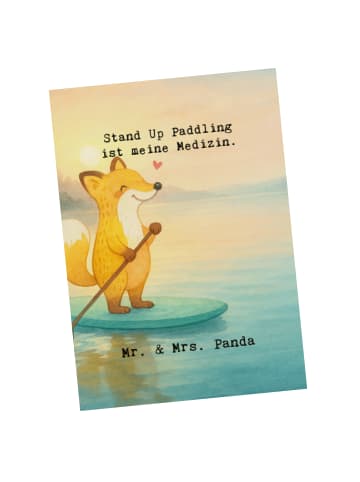 Mr. & Mrs. Panda Grußkarte Fuchs Stand Up Paddling Design mit Sp... in Weiß
