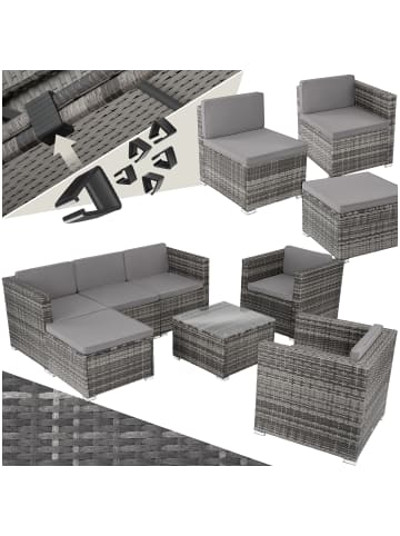 tectake Rattan Sitzgruppe mit Sicherheitsglasplatte, für 5 bis 6 Personen