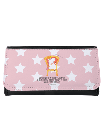 Mr. & Mrs. Panda Portemonnaie für Damen Einhorn König mit Spruch in Rot Pastell