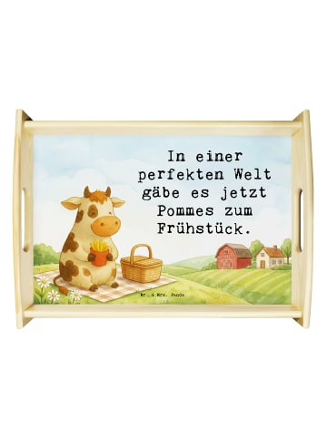 Mr. & Mrs. Panda Holz Tablett Kuh Pommes Design mit Spruch in Weiß