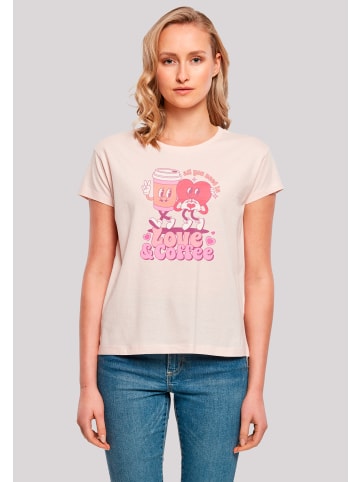 F4NT4STIC Ladies Box Tee Love and Coffe Valentinstag in pink