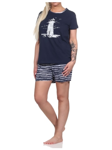 NORMANN kurzarm Shorty Pyjama Leuchtturm maritim - 74911 in navy