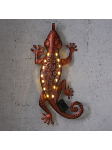 MARELIDA LED Solar Wanddekoration GECKO in braun - H: 46cm