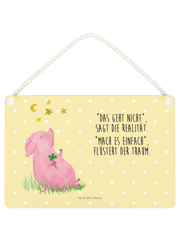 Mr. & Mrs. Panda Wandtafel Schwein Glück mit Spruch in Gelb Pastell