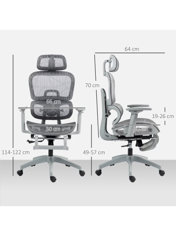 HOMCOM Bürostuhl-66L x 64B x 114-122H cm-Grau