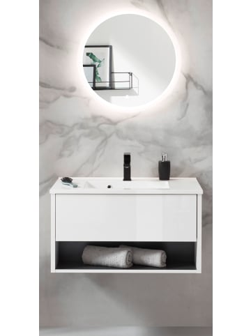 Furn.Design Badmöbel-Set weiß Hochglanz, grau 80 cm, Kombination mit Waschbecken