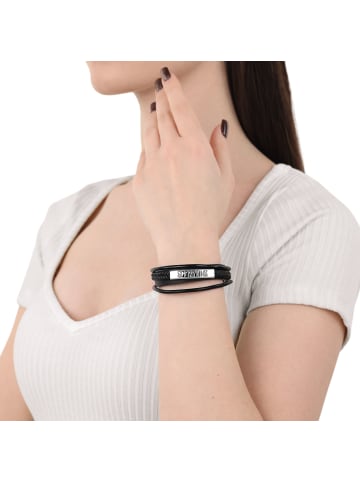 Amor Armband Edelstahl, Leder in Schwarz