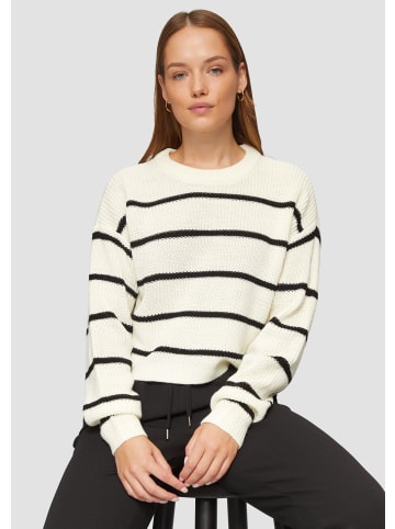QS Strickpullover langarm in Creme-schwarz