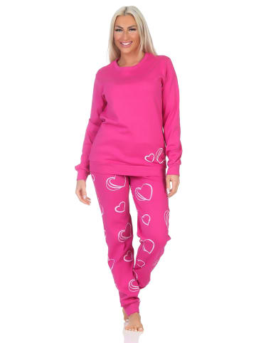 NORMANN Langarm Kuschel Interlock Schlafanzug Langarm Herz Optik - 87253 in pink