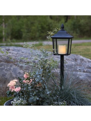 STAR Trading Grablaterne ,Flame Lantern mit LED-Kerze, Batterie und Timer, schwarz