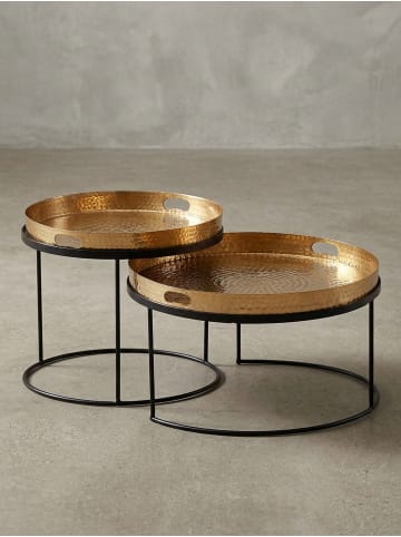 KADIMA DESIGN Couchtisch | 2er Set, Gold/Schwarz, Tablett, Rund in Gold