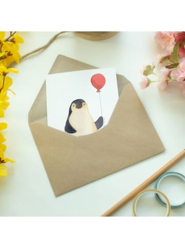 Mr. & Mrs. Panda Grußkarte Pinguin Luftballon ohne Spruch in Weiß