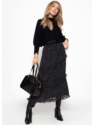 SASSYCLASSY Gepunkteter langer Chiffon Rock mit Rüschen in Schwarz