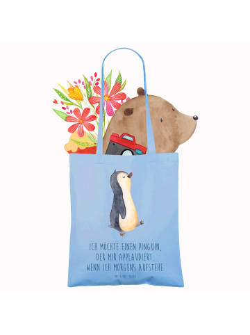 Mr. & Mrs. Panda Tasche Pinguin mHerzieren mit Spruch in Sky Blue
