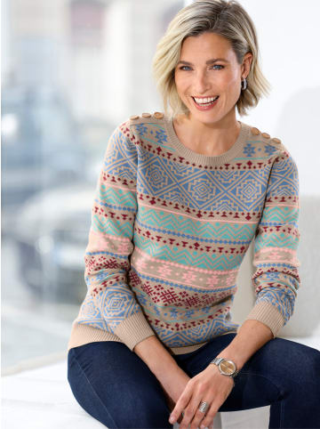 Sieh an! Langarm-Pullover in sesam-bordeaux-gemustert