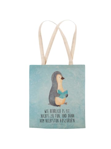Mr. & Mrs. Panda Beuteltasche Pinguin Buch mit Spruch in Eisblau