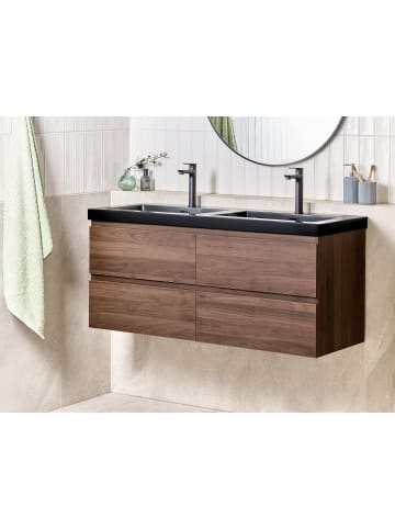 Beliani 2-tlg Badezimmerschrank mit Waschbecken CARDIEL in Braun/Schwarz