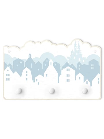 WALLART Kindergarderobe Holz - Wolkenschloss in blau in Weiß