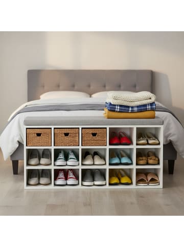 relaxdays Schuhbank in Weiß/ Grau - (B)105 x (H)48 x (T)30 cm