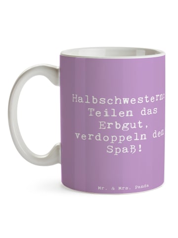 Mr. & Mrs. Panda Kaffeetasse Spruch Halbschwester Freude mit Spruch in Lavendeltraum