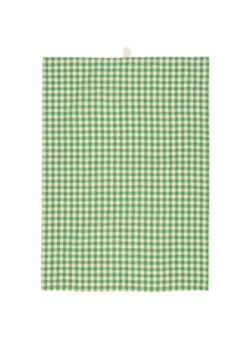 IB Laursen Geschirrtuch mit kleinen naturfarbigen Karos in grün