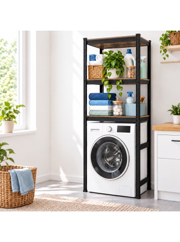relaxdays Waschmaschinenregal in Schwarz/ Braun - (B)70 x (H)180 x (T)40 cm