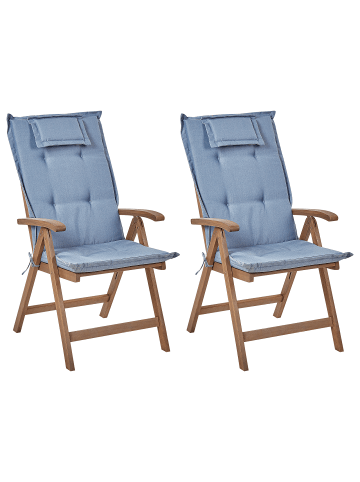 Beliani 2er-Set Gartenstuhl AMANTEA in Dunkler Holzfarbton/Blau