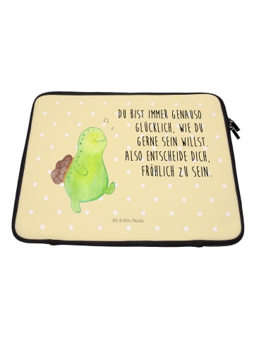 Mr. & Mrs. Panda Laptop Tasche Schildkröte Pfeifen mit Spruch in Gelb Pastell