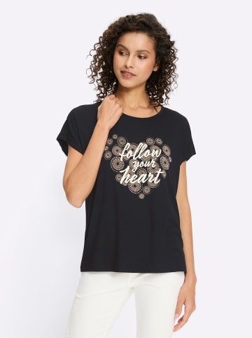 Heine Kurzarmshirt in schwarz-beige-bedruckt