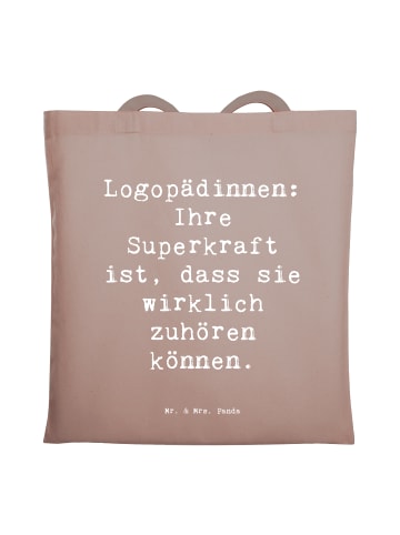 Mr. & Mrs. Panda Tragetasche Spruch Logopädin Superkraft mit Spruch in Braun Pastell