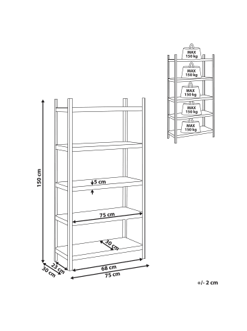 Beliani Ablageregal XITTA in Silber/Braun - (W) 75 x (H) 150 x (L) 30 cm