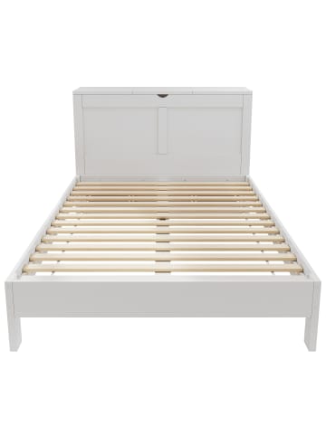ABRIHOME Holzbett Doppelbett mit Lattenrost und Nachttischen 140x200cm in Weiß
