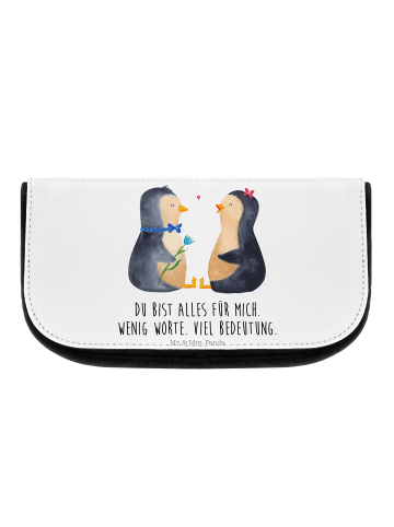 Mr. & Mrs. Panda Kosmetiktasche Pinguin Pärchen mit Spruch in Weiß