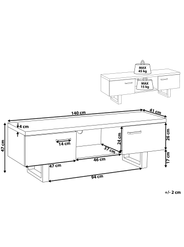Beliani TV-Schrank TIMBER in Braun/Grau - (W) 140 x (H) 47 x (L) 41 cm