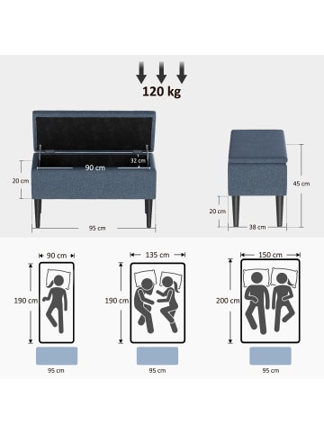 HOMCOM Sitzbank-95L x 38B x 45H cm-Blau