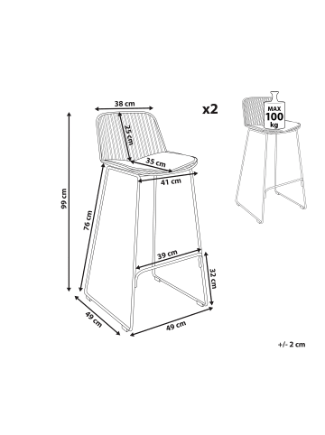 Beliani 2er-Set Barhocker PENSACOLA in Gold/Schwarz