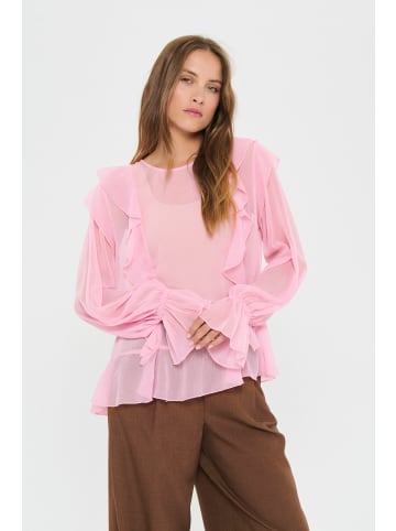 SAINT TROPEZ Langarm-Bluse LabelleSZ Gerade Passform in Pink Nectar