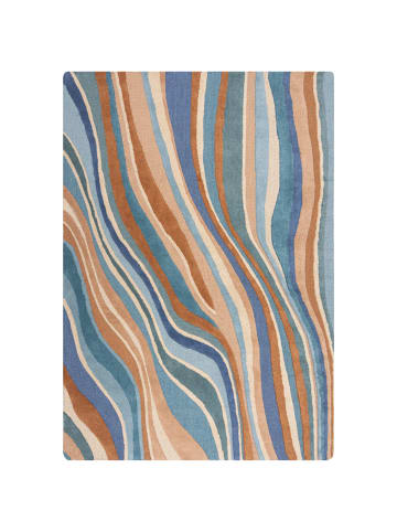 KADIMA DESIGN Wollteppich Wellen Muster, Abstrakt, Wohnzimmer in Multicolor-Blau
