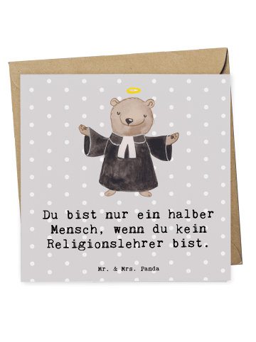 Mr. & Mrs. Panda Deluxe Karte Religionslehrer Herz mit Spruch in Grau Pastell