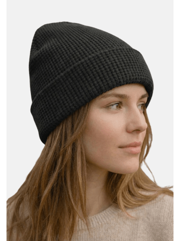 Yuhu Unisex Beanie Baumwolle Waffelstrick Wintermütze in Schwarz