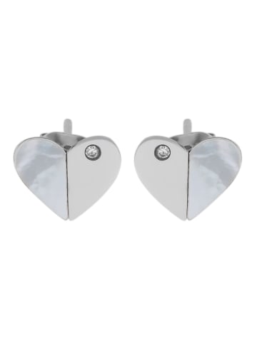 Adeliás Damen Ohrringe – Ohrstecker Herz aus Edelstahl mit Perlmutt in silber