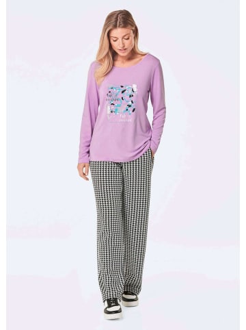 GOLDNER Shirt mit Glitzerprint, Rundhals in flieder / gemustert