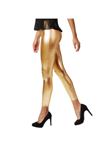 tectake Lange Leggings in glänzendem Metallic-Look, gold